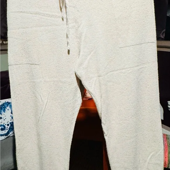 CreamCashmere Cardigan and Pants Set with Striped Trim